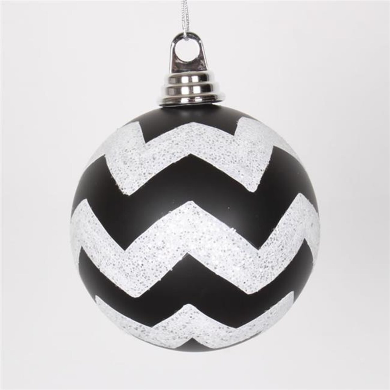 4.75 in. Black-White Matte &#x26; Glitter Chevron Ball Christmas Ornament 3 per Box
